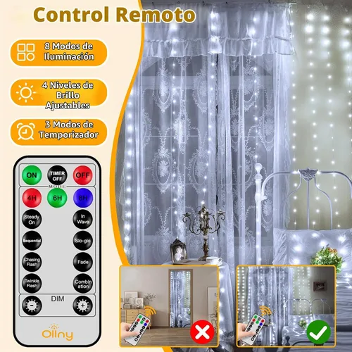 Vista 5 de Ollny Luces de Cortina 300LED 9.8ftx9.8ft, Conectables IP67 Impermeables para Exteriores con Control Remoto, Luces de Hadas Enchufables Sin Enredos