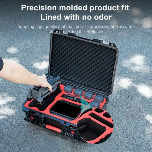 Vista 3 de Funda rígida impermeable para DJI Mavic 4 Pro Drone, almacenamiento perfecto para control remoto RC 2 o RC Pro, hasta 9 baterías, concentrador
