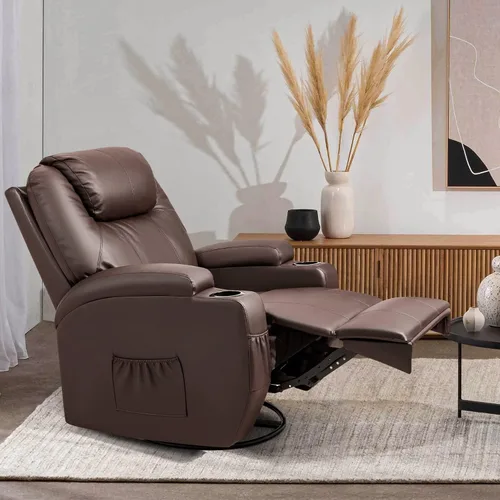 Vista 3 de Furniwell Rocker - Silla reclinable con masaje para ancianos, sofá mecedora ajustable de cuero giratorio de 360° para sala de estar con control