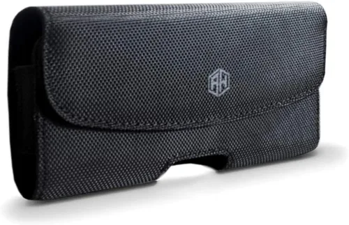 Vista 4 de Funda de lona de alta calidad para hombre con clip para la cadera con correa para cinturón, fuerte soporte para teléfono, funda de transporte