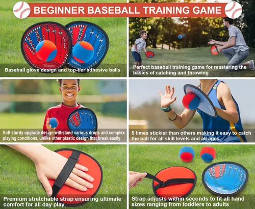 Vista 7 de Wedopro Juego de Lanzar y Atrapar Pelota, Guante de Béisbol para Niños Pequeños y Juguetes de Pelota para Atrapar, Juegos al Aire Libre para Niños