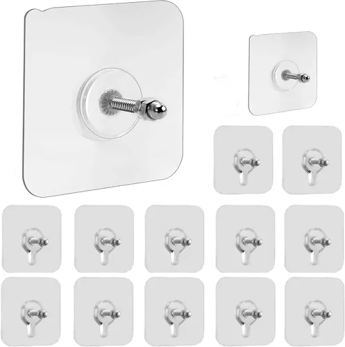Vista 12 de 12 piezas de perchas para cuadros sin clavos, perchas de pared sin clavos, ganchos adhesivos para pared para colgar cuadros para cocina, baño, hogar