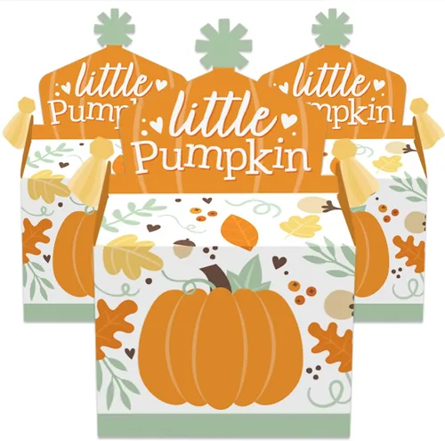 Vista 2 de Big Dot of Happiness Little Pumpkin - Caja de golosinas para fiestas – Fiesta de cumpleaños de otoño o baby shower – Juego de 12