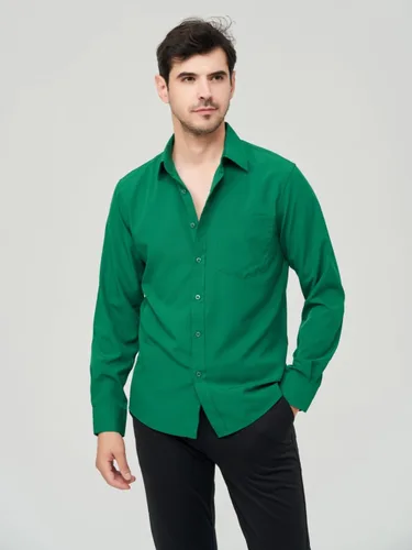 Vista 38 de corfty Camisa de vestir de manga larga para hombre, ajuste regular, elástica, sin arrugas, casual, con botones