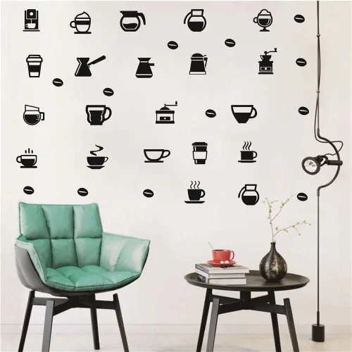 Vista 3 de Cafetería Casa Wall Decal extraíble DIY café taza taza ventana vidrio pared decoración frijol leche cocina pared adhesivo TM-103 (negro)