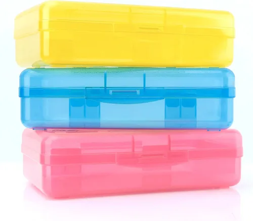 Vista 15 de Estuche para lápices, caja para lápices, estuche transparente para lápices, paquete de 3 estuches de plástico para lápices, estuche para lápices