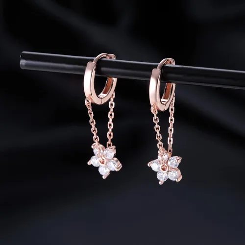 Vista 6 de Reffeer 925 Sterling Silver Flower Chain Drop Earrings Hoop for Women Teens Huggie Hoop Dangle Earrings Chain