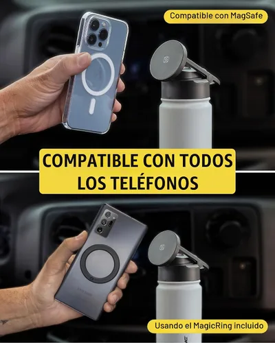 Vista 8 de Scosche MFMS22 MagicMount Flask - Botella de agua de acero inoxidable de 22 onzas con soporte de montaje MagSafe para teléfono, frasco aislado 12H