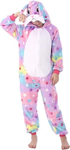 Vista 4 de WOYASIM Disfraz de franela para niños, disfraz de Halloween, Pascua, animales, cosplay para niñas y niños, una pieza
