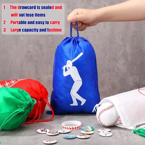Vista 5 de Tondiamo 16 bolsas de béisbol para fiestas de béisbol, bolsa de béisbol con cordón para niños, paquete de golosinas no tejidas para regalo de fiesta