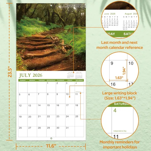 Vista 4 de Calendario de pared 2026-2027 - 2026-2027 - Calendario de pared de 18 meses de julio de 2026 a diciembre de 2027, 12 x 24 pulgadas (abierto)