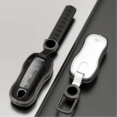 Vista 6 de Alloy Metal Key Fob Cover,Compatible with Porsche Macan Cayenne Panamera 911 Boxster Cayman 718 Negro