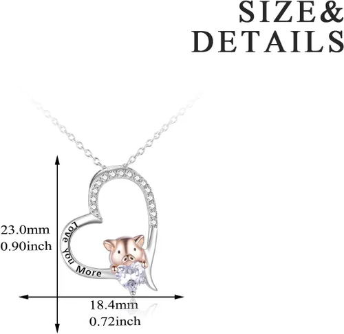 Vista 5 de YFN Collar de cerdo, regalo de joyería de plata de ley 925, lindo colgante de animal con corazón de circonita cúbica, collar para mujeres y niñas