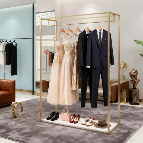 Vista 12 de Estante de ropa de 71 pulgadas con estantes, estante para vestidos de boda, estante de exhibición de ropa al por menor, resistente comercial