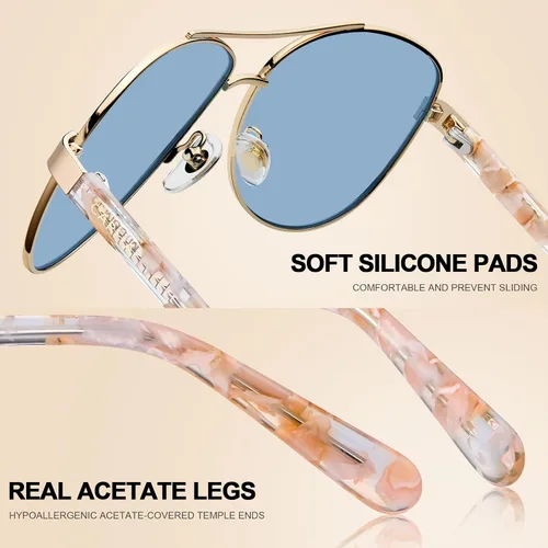 Vista 63 de CARFIA Gafas de sol polarizadas para mujer, protección UV, brazos de acetato, marco de metal, sombras para mujer, CA3216