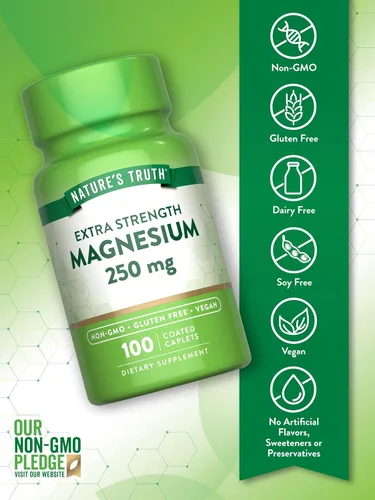 Vista 3 de Nature's Truth Suplemento de magnesio 250 mg 100 comprimidos Vegano, sin OMG y sin gluten