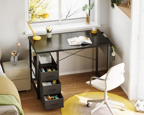 Vista 2 de AODK - Escritorio pequeño para computadora de 32 pulgadas con cajones de tela, color negro