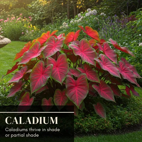 Vista 5 de 6 Bulbos de Caladio Crimson Sky para Plantar - Hosta Perenne, Orejas de Elefante, Elegante (6 Bulbos)