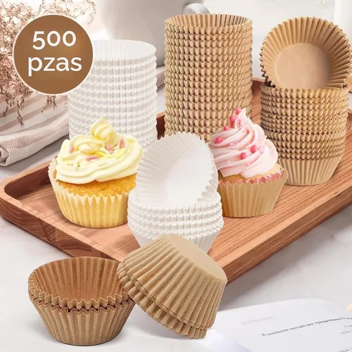 Vista 3 de Bake Choice - 500 forros naturales estándar para cupcakes para hornear, envoltorios de cupcakes de grado alimenticio, antiadherentes, a prueba
