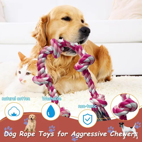 Vista 3 de Lmlpt Juguete de cuerda resistente para perros grandes y agresivos, juguetes masticables resistentes, color rosa