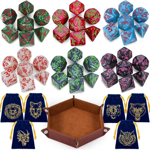 Vista 11 de CiaraQ Juego de dados poliédricos - Dados para juegos de rol DND para Calabozos y Dragones, juego de mesa RPG, doble color, 35 piezas Diseño