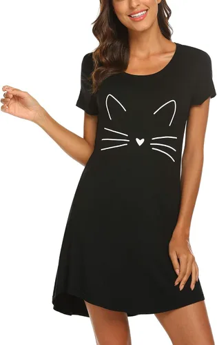 Vista 3 de Hotouch - Camisas de noche, camisones con lindo cuello redondo y manga corta, suaves, estampados, tallas XS-XXL, para mujeres