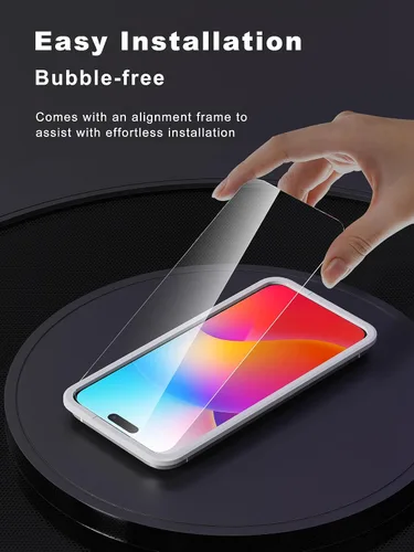 Vista 4 de GIGIKISS Protector de pantalla compatible con iPhone 15 Pro de 6.1 pulgadas, protector de pantalla de vidrio templado HD anti luz azul, fácil