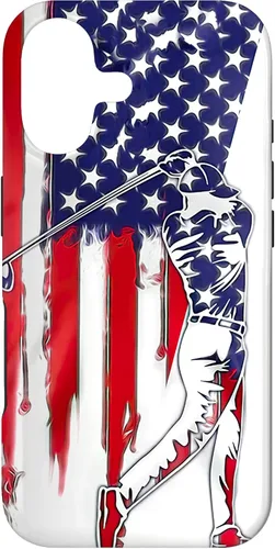 Vista 32 de Funny American Flag Golf For Golfer Case for iPhone 16