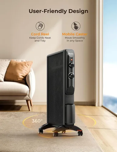 Vista 7 de Reekie Calentador de Espacio Eléctrico para Uso en Interiores 1500W, Calentador de Habitación Grande con Termostato, 2 Configuraciones de Calor