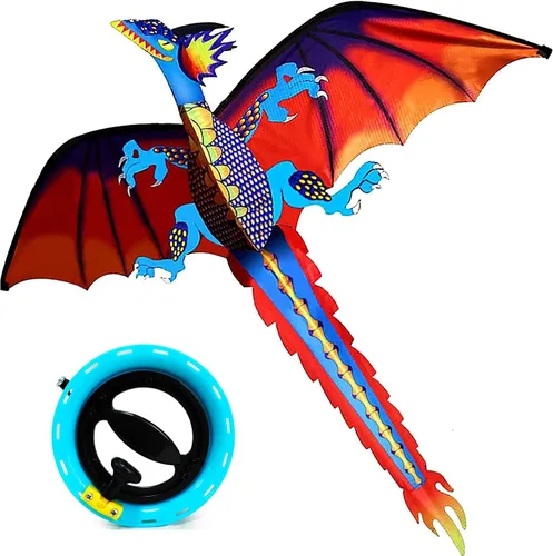 Vista 9 de HENGDA KITE-Upgrade Classical Dragon Kite Stereoscopic Dragon Kites for Kids & Adults Easy to Fly for Beginner Easter 63inch Single Line with Tail