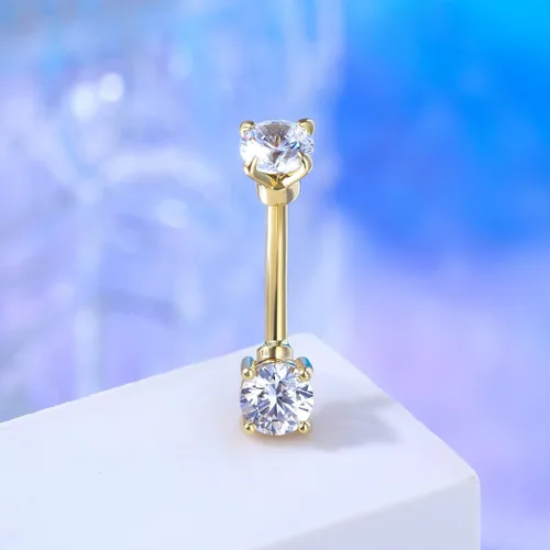 Vista 2 de CM Crareesi Mania Piercing de ombligo de oro de 14 quilates para niñas, doble circonita cúbica transparente, piercing de ombligo de oro de 0.49oz