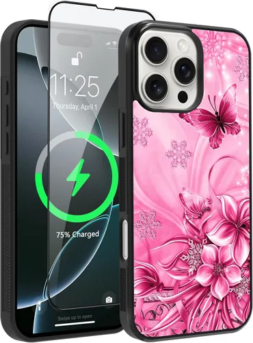 Vista 7 de OOK Diseños para iPhone 14 Pro Max Funda con Purpurina Mariposa Púrpura Diseño de Nebulosa Espacial PC Duro + TPU Suave Parachoques Antideslizante