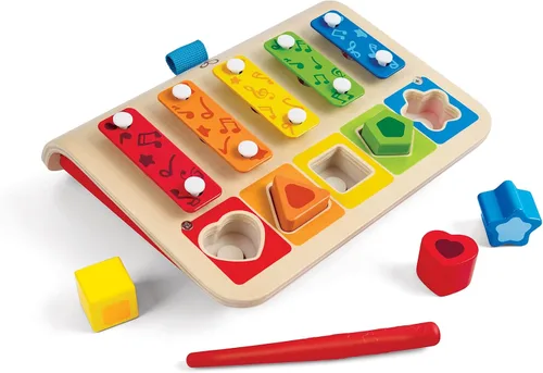 Vista 4 de Hape E0334 Clasificador de Formas Xilófono y Piano - Juguete de Instrumento de Madera