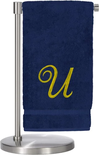 Vista 105 de Script R - Toalla de baño con monograma, regalo personalizado, 27 x 54 pulgadas, juego de 1 toalla bordada con texto dorado, 100% algodón turco Navy