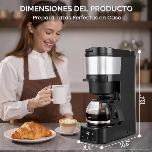 Vista 2 de ATSENT Cafetera de Moler y Preparar Café, Cafetera de Goteo con Molinillo Integrado, Máquina de Café Programable de 5 Tazas con Intensidad