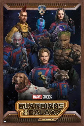 Vista 16 de Marvel Guardians of the Galaxy Vol 3 - Póster de pared grupal, 22.4 pulgadas de largo x 14.7 pulgadas de ancho, versión enmarcada de madera