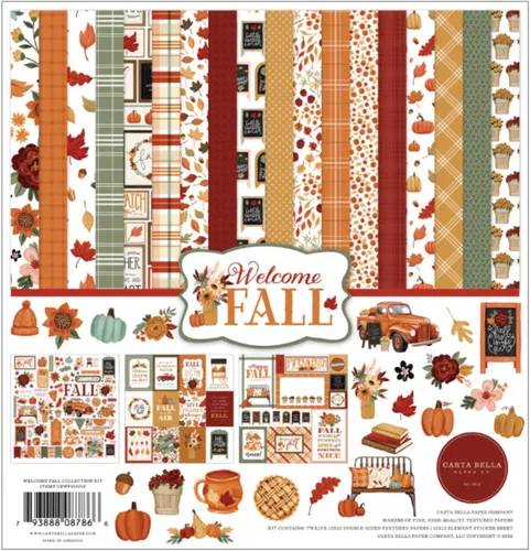 Vista 7 de Echo Park Collection Kit 12" X12" - Fiebre de otoño Autumn Cardstock Craft Supplies for Scrapbooking, Card Making, Journaling – 12 x 12, Double