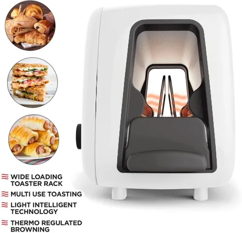 Vista 5 de Berghoff Seren - Tostadora de carga lateral delgada, encimera Cool Touch, color blanco Toaster With Slide Out Crumb Tray, Multi Mode Defrost
