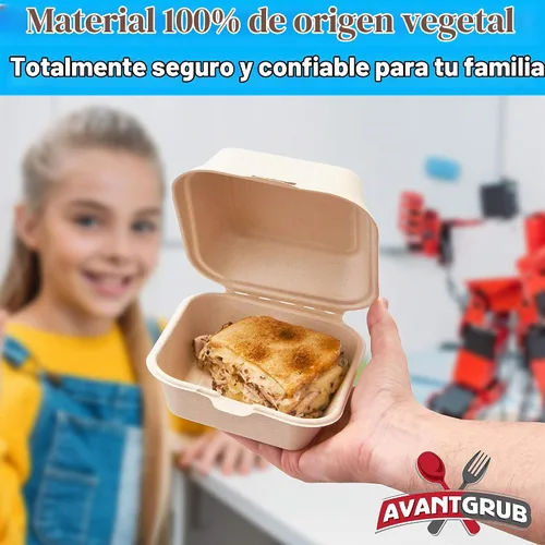 Vista 6 de Caja para llevar a prueba de grasa de 6 x 6 pulgadas, 25 unidades. Contenedor desechable para llevar para microondas con tapa con bisagras. Cajas