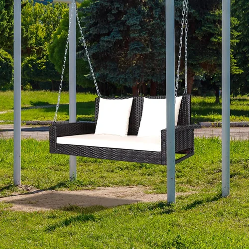Vista 3 de Happygrill Banco de columpio para porche al aire libre para 2 personas con cojines suaves, cadena de acero reforzado de 7.9 pies, marco de acero