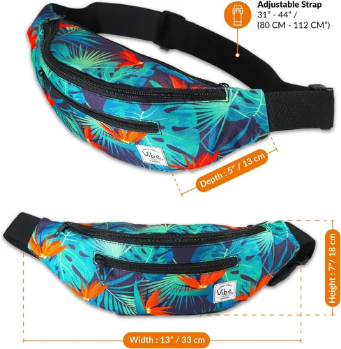 Vista 3 de Riñonera Vibe Festival Gear para hombre y mujer, muchos estampados, negro holográfico, plateado, dorado, bonita riñonera para festival rave