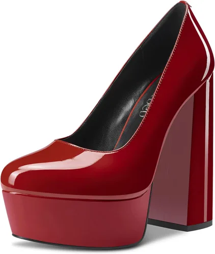 Vista 45 de TNYNFBEB Zapatos de tacón de plataforma alta para mujer, con puntera redonda, sin cordones, básicas, clásicas, de 5.5 pulgadas