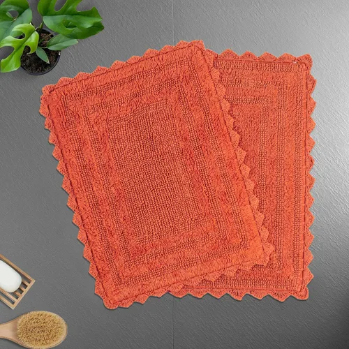 Vista 10 de TreeWool - Alfombras de baño con borde de ganchillo reversible en algodón de felpa (paquete de 2)