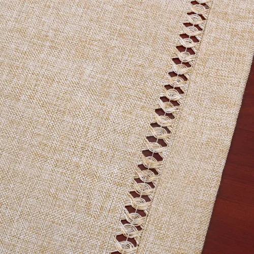 Vista 2 de Grelucgo - Camino de mesa o bufanda para aparador con dobladillo hecho a mano, color beige, rectangular de 14 por 36 pulgadas