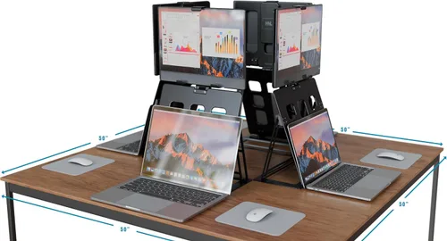 Vista 5 de HNL Soporte para monitor portátil, soporte para iPad y tableta, retención de abrazadera, escritorio pequeño plegable y montable, soporta pantalla