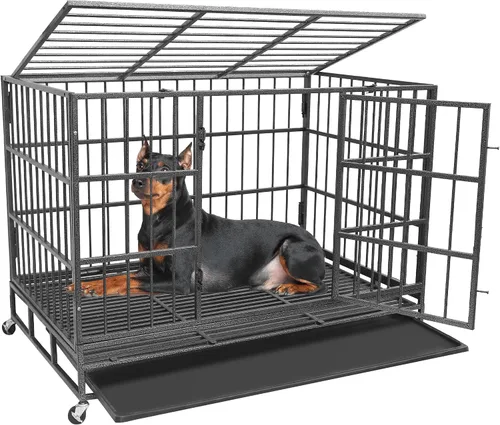 Vista 10 de XPIY Jaula grande para perros – Perrera de metal para perros medianos y pequeños, segura para interiores y exteriores, jaula grande para cachorros