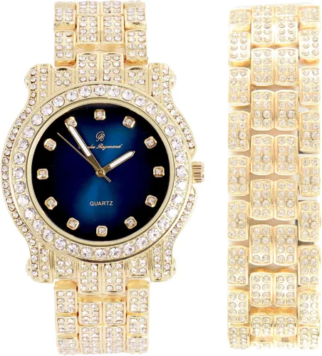 Vista 27 de Charles Raymond Reloj redondo de lujo para hombre totalmente incrustado con brillantes en plata con pulsera Bling-ed Out - L0504B