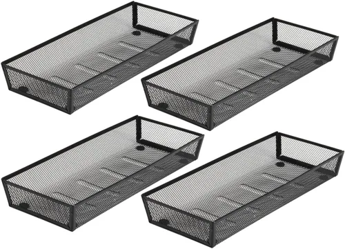 Vista 9 de BYCY Organizador de cubiertos para cajón, organizador de utensilios de malla para almacenamiento de cocina, bandeja de malla metálica de acero negro