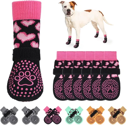 Vista 10 de KOOLTAIL Calcetines antideslizantes para perros para pavimento caliente/frío para evitar lamer patas, botas de perro y protector de patas