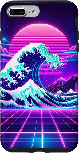 Vista 9 de iPhone 15 Futuristic Cyberpunk Vaporwave Synthwave Great Wave Hokusai Case